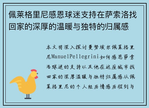 佩莱格里尼感恩球迷支持在萨索洛找回家的深厚的温暖与独特的归属感 佩莱格里尼感恩球迷支持在萨索洛找回家的深厚的温暖与独特的归属感